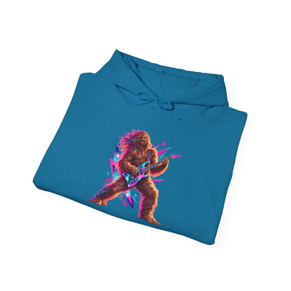 Retro Neon Sasquatch Guitarist Pullover Hoodie