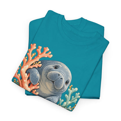 Chubby Mermaid Coral Curiosity Manatee T-Shirt