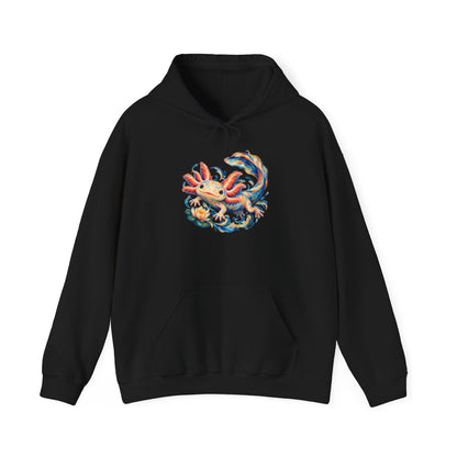 Swirling Axolotl and Lily Bloom Pullover Hoodie