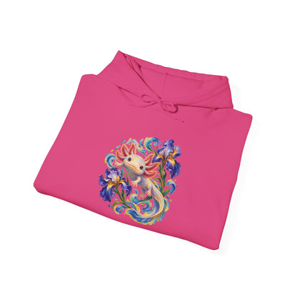 Axolotl Among Swirling Purple Irises Pullover Hoodie