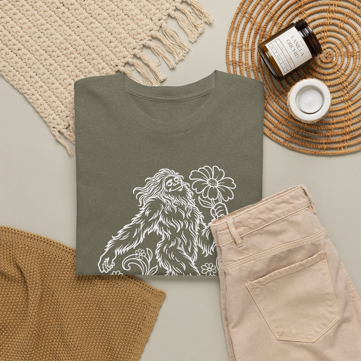 Swaying Sasquatch with a Flower T-Shirt