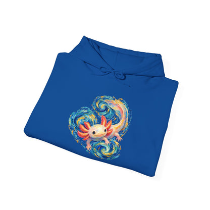 Swirling Axolotl in Turquoise Currents Pullover Hoodie