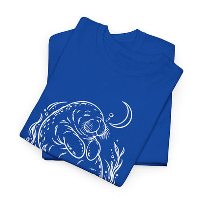 Sleepy Manatee Under a Crescent Moon T-Shirt
