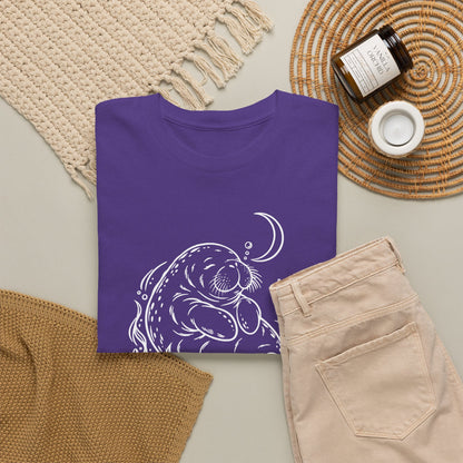 Sleepy Manatee Under a Crescent Moon T-Shirt