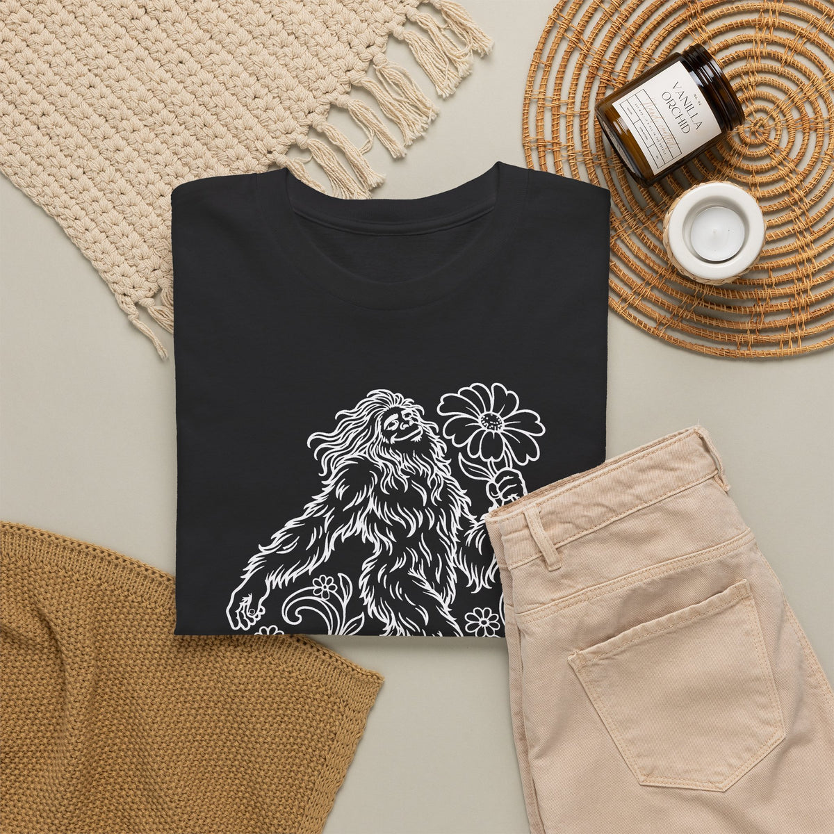 Swaying Sasquatch with a Flower T-Shirt