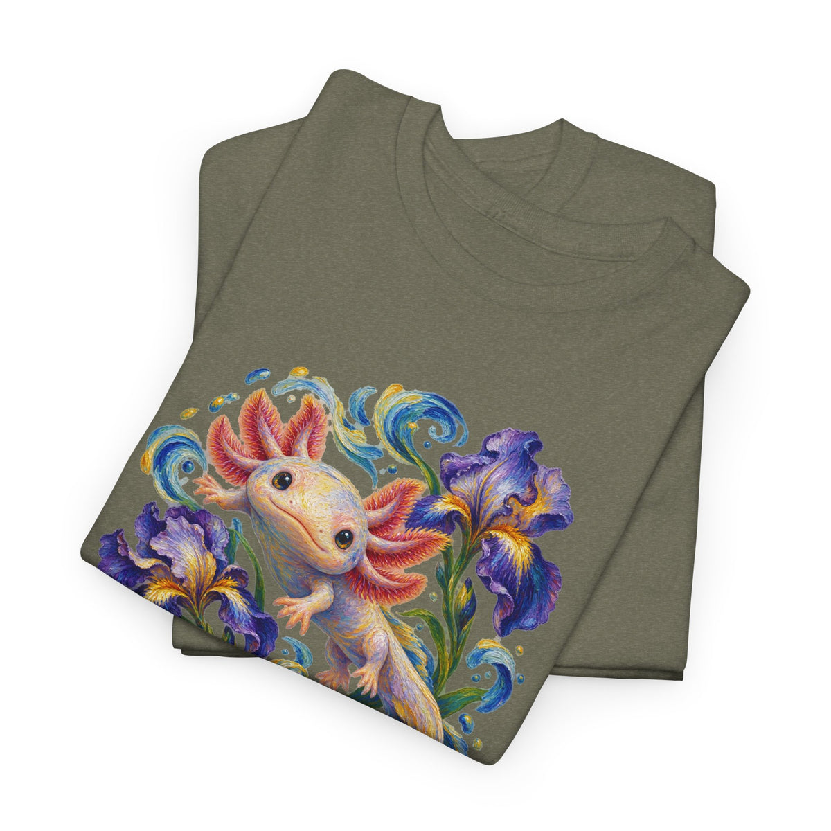 Axolotl Among Swirling Purple Irises T-Shirt
