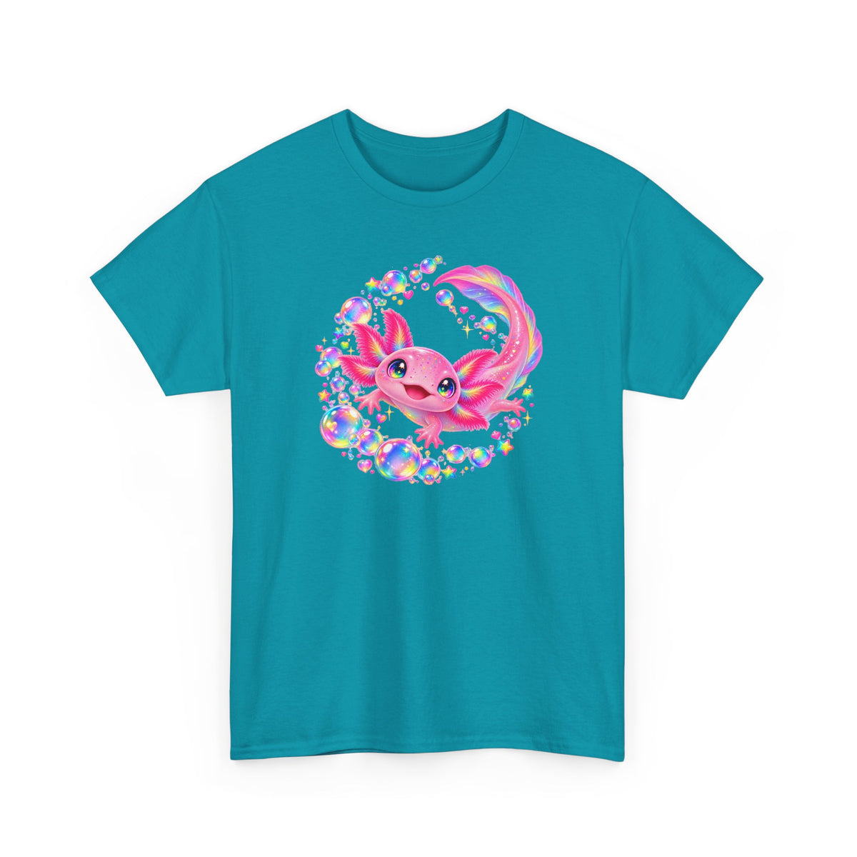Bubblegum Axolotl in Rainbow Bubbles T-Shirt