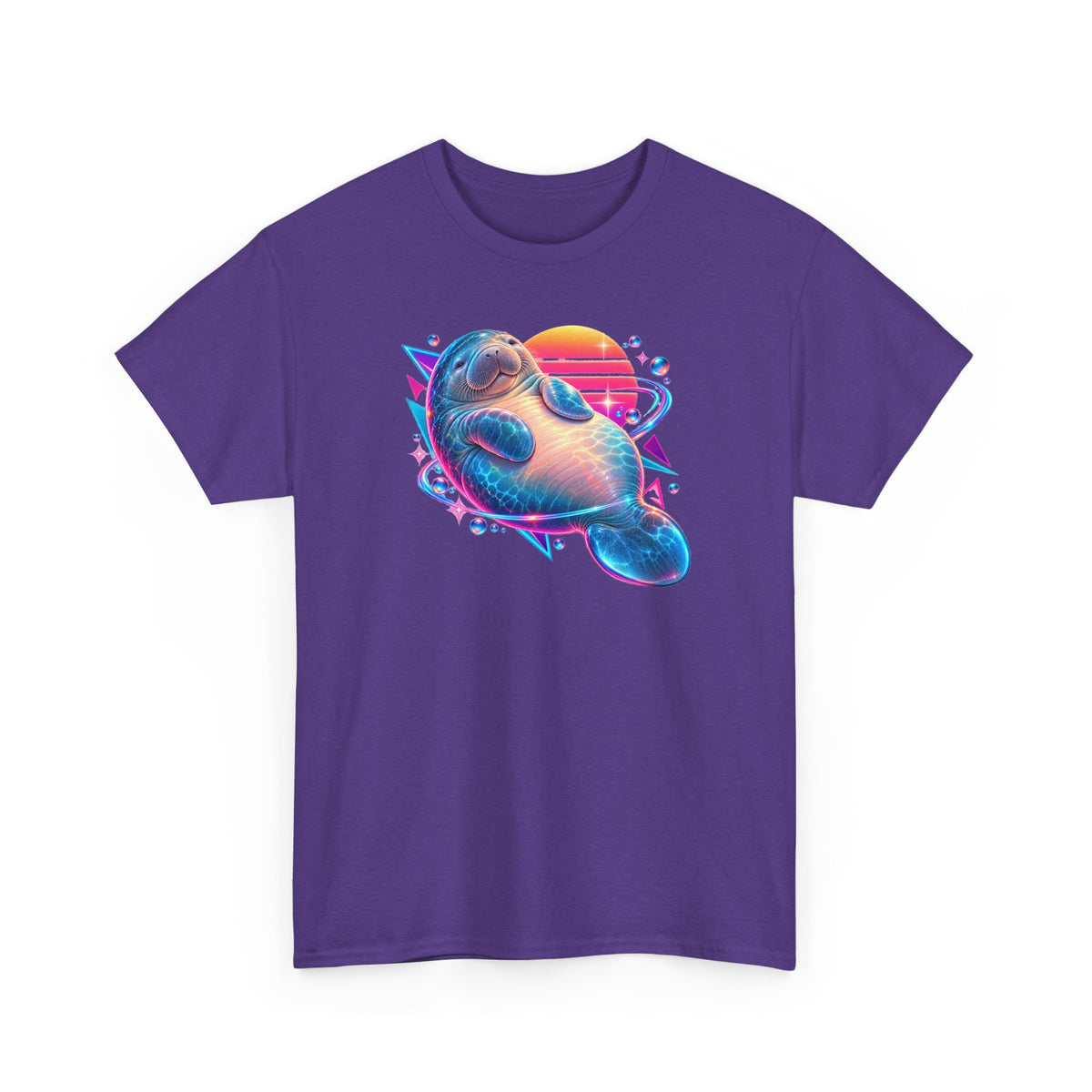 Synthwave Manatee Over Sunset Arcs T-Shirt