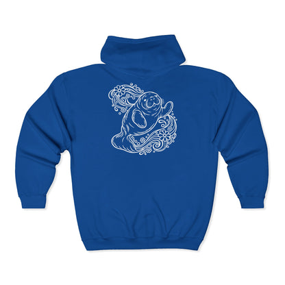 Groovy Manatee in Psychedelic Waves Zip-Up Hoodie