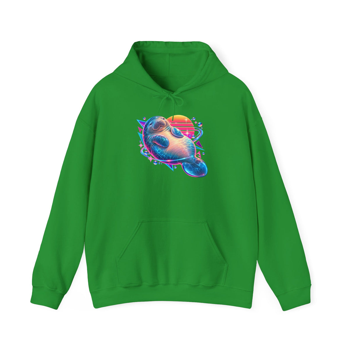 Synthwave Manatee Over Sunset Arcs Pullover Hoodie