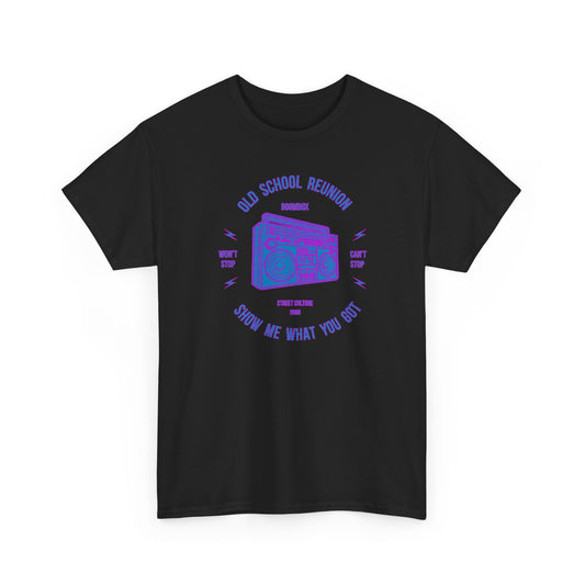 Old School Boombox T-Shirt | Purple & Blue Retro Music Tee
