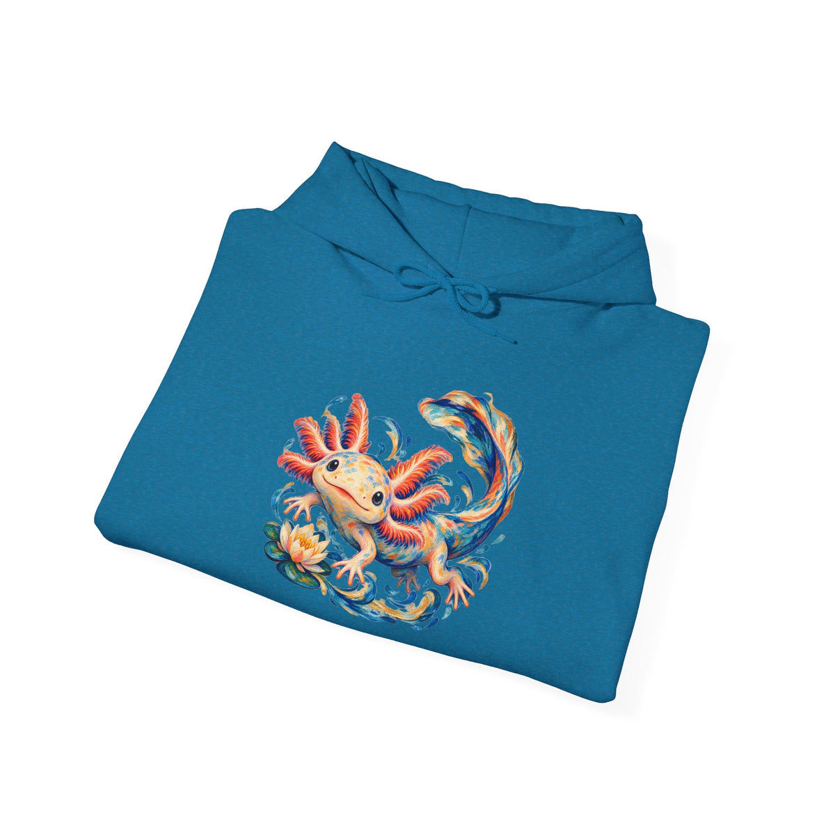 Swirling Axolotl and Lily Bloom Pullover Hoodie