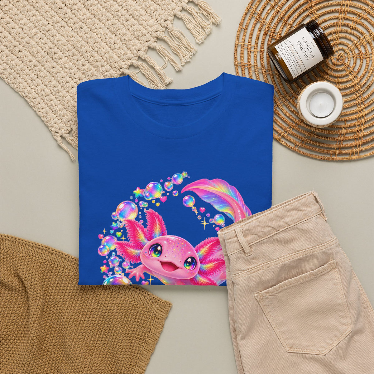 Bubblegum Axolotl in Rainbow Bubbles T-Shirt