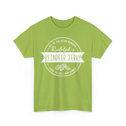 Rudolph’s Reindeer Jerky T-Shirt | Christmas Humor – White Ink
