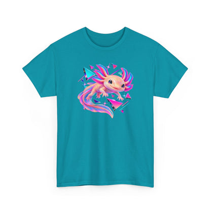Neon Axolotl Drifting Through Memphis Shapes T-Shirt