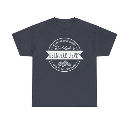 Rudolph’s Reindeer Jerky T-Shirt | Christmas Humor – White Ink