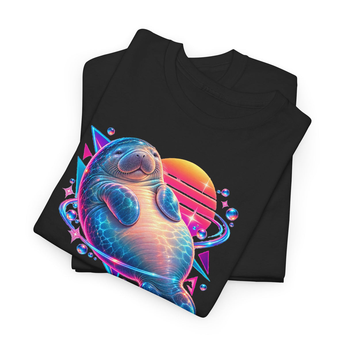 Synthwave Manatee Over Sunset Arcs T-Shirt