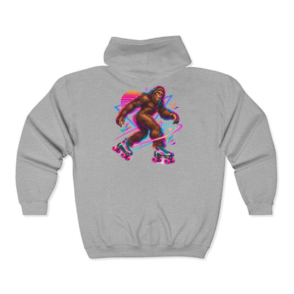 Neon Bigfoot on Roller Skates Zip-Up Hoodie
