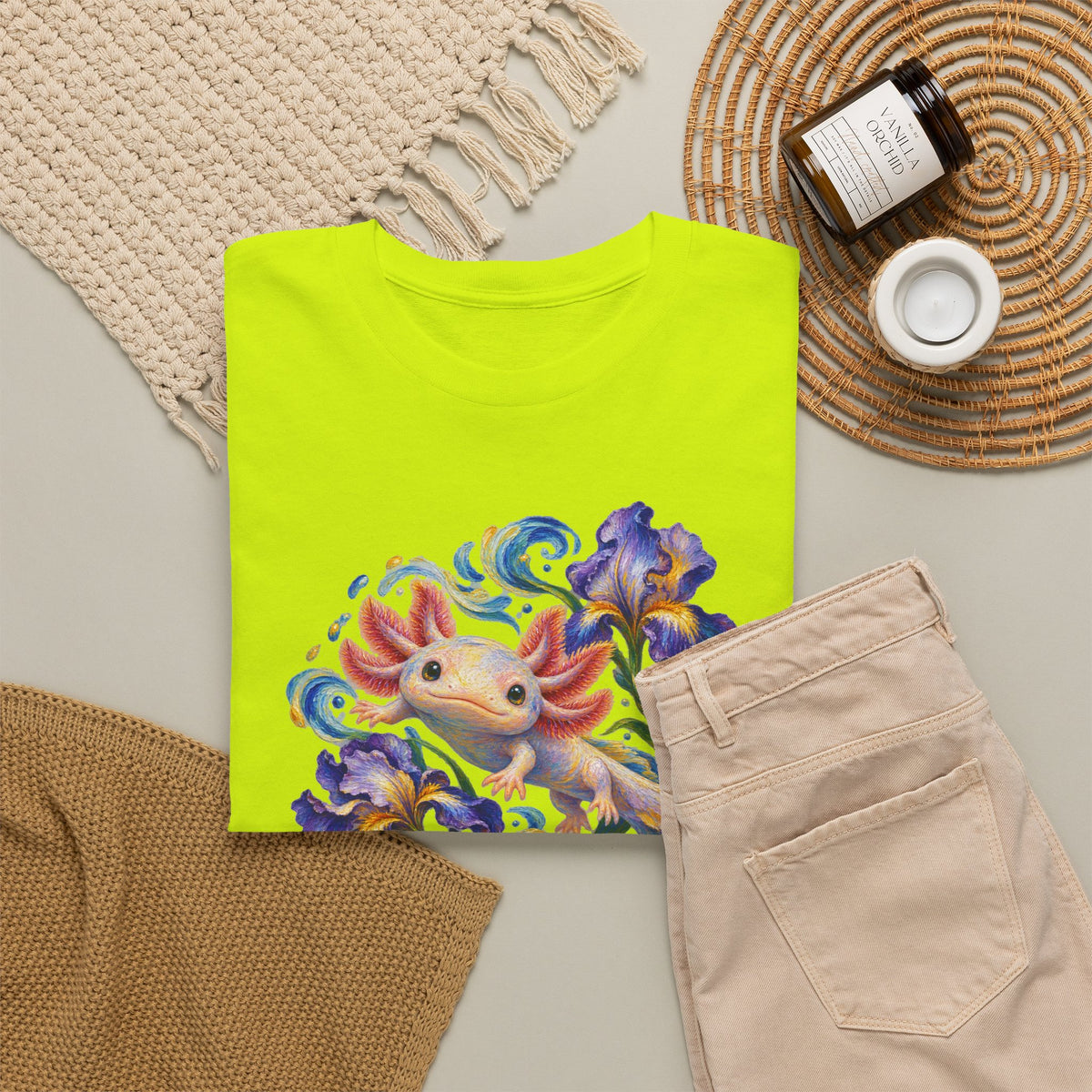 Axolotl Among Swirling Purple Irises T-Shirt