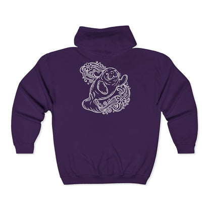 Groovy Manatee in Psychedelic Waves Zip-Up Hoodie