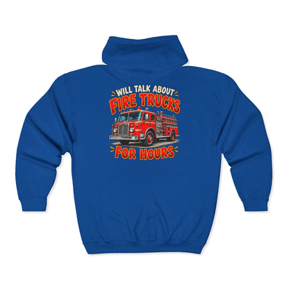 Will Talk About Fire Trucks – Gildan 18600 Zip-Up Hoodie | 020