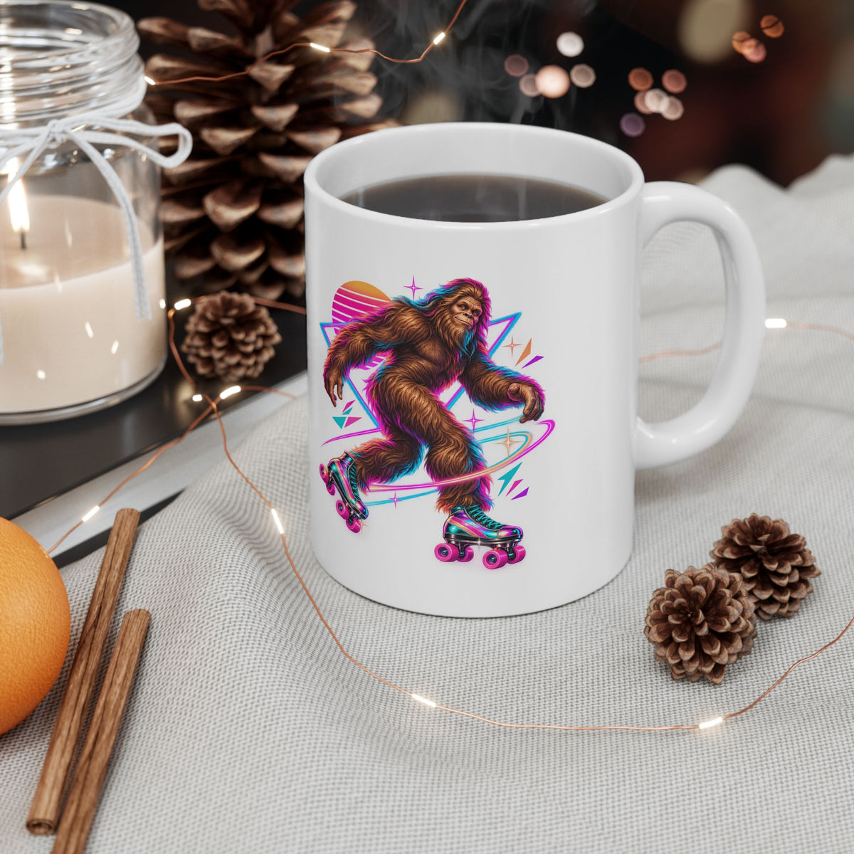 Neon Bigfoot on Roller Skates Mug