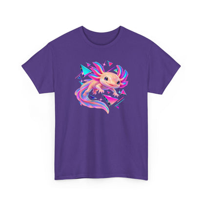 Neon Axolotl Drifting Through Memphis Shapes T-Shirt
