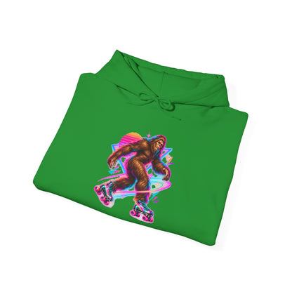 Neon Bigfoot on Roller Skates Pullover Hoodie