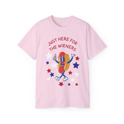 Just Here for the Wieners T-Shirt | Funny BBQ Hot Dog Tee