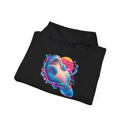 Synthwave Manatee Over Sunset Arcs Pullover Hoodie