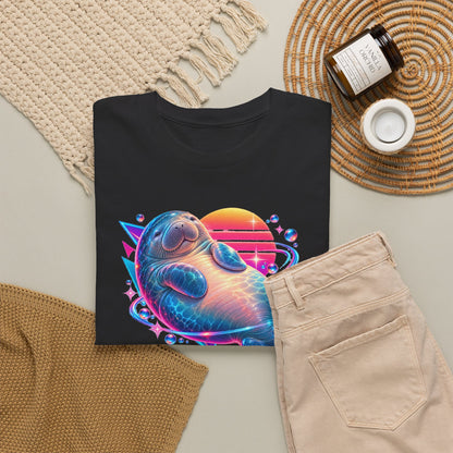 Synthwave Manatee Over Sunset Arcs T-Shirt