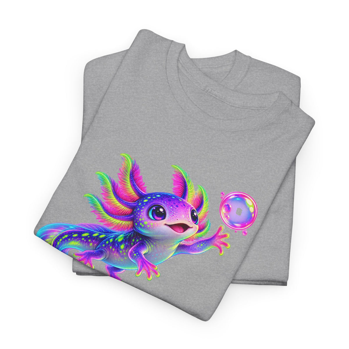 Neon Axolotl Reaching for a Bubble T-Shirt