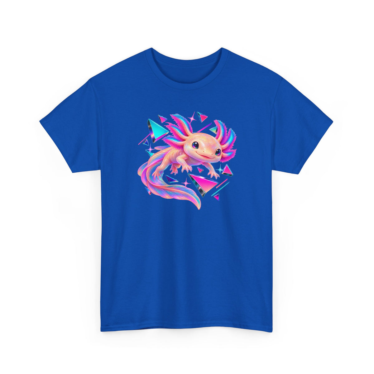 Neon Axolotl Drifting Through Memphis Shapes T-Shirt