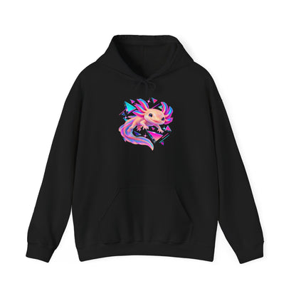 Neon Axolotl Drifting Through Memphis Shapes Pullover Hoodie