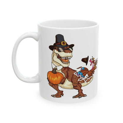Thanksgiving T-Rex Ceramic Mug, 11 oz