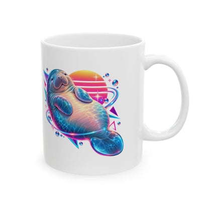 Synthwave Manatee Over Sunset Arcs Mug
