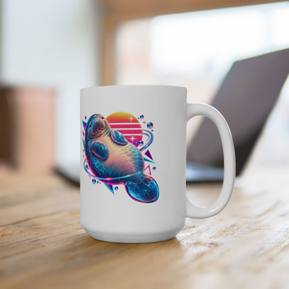 Synthwave Manatee Over Sunset Arcs Mug
