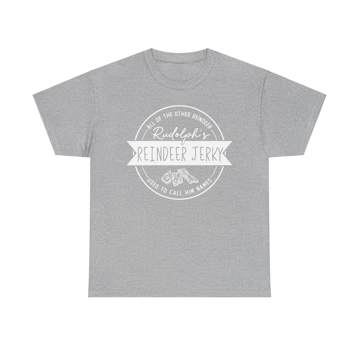 Rudolph’s Reindeer Jerky T-Shirt | Christmas Humor – White Ink