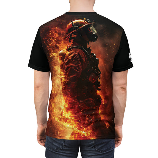 Firefighter Silhouette & Flag All-Over Print T-Shirt