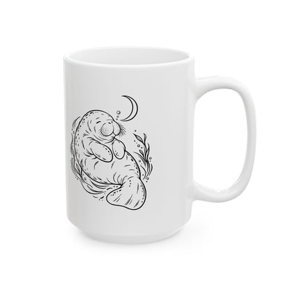 Sleepy Manatee Under a Crescent Moon Mug