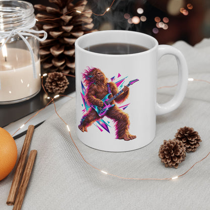 Retro Neon Sasquatch Guitarist Mug