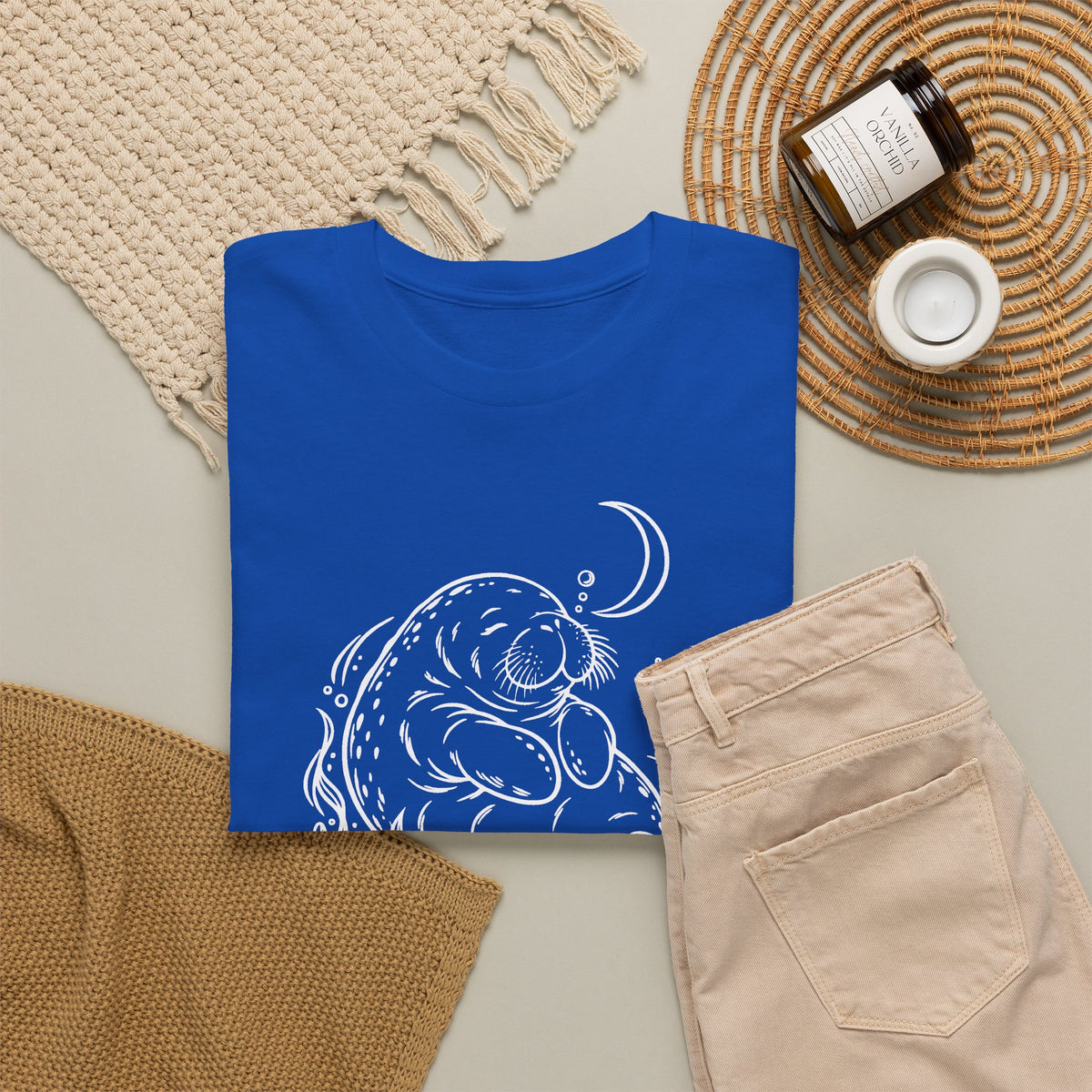 Sleepy Manatee Under a Crescent Moon T-Shirt