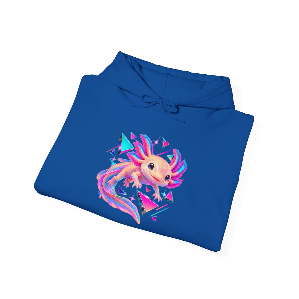 Neon Axolotl Drifting Through Memphis Shapes Pullover Hoodie