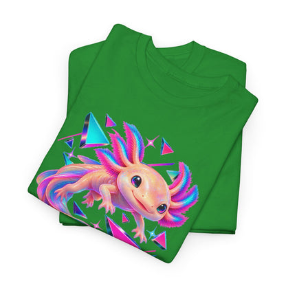 Neon Axolotl Drifting Through Memphis Shapes T-Shirt
