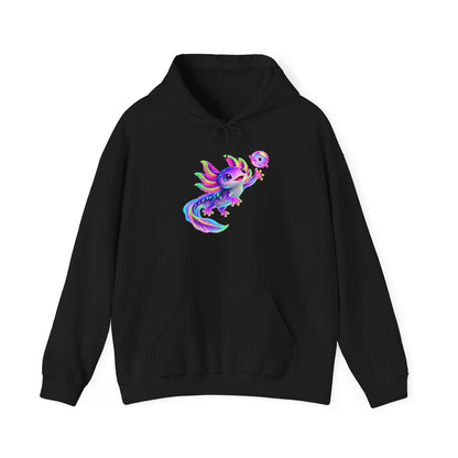 Neon Axolotl Reaching for a Bubble Pullover Hoodie