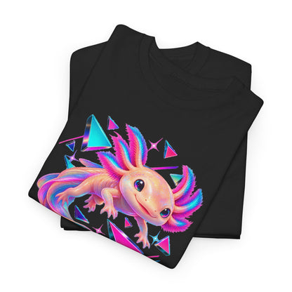 Neon Axolotl Drifting Through Memphis Shapes T-Shirt