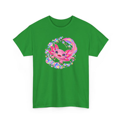 Bubblegum Axolotl in Rainbow Bubbles T-Shirt
