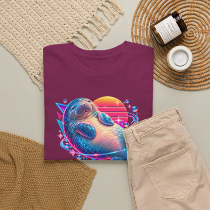 Synthwave Manatee Over Sunset Arcs T-Shirt
