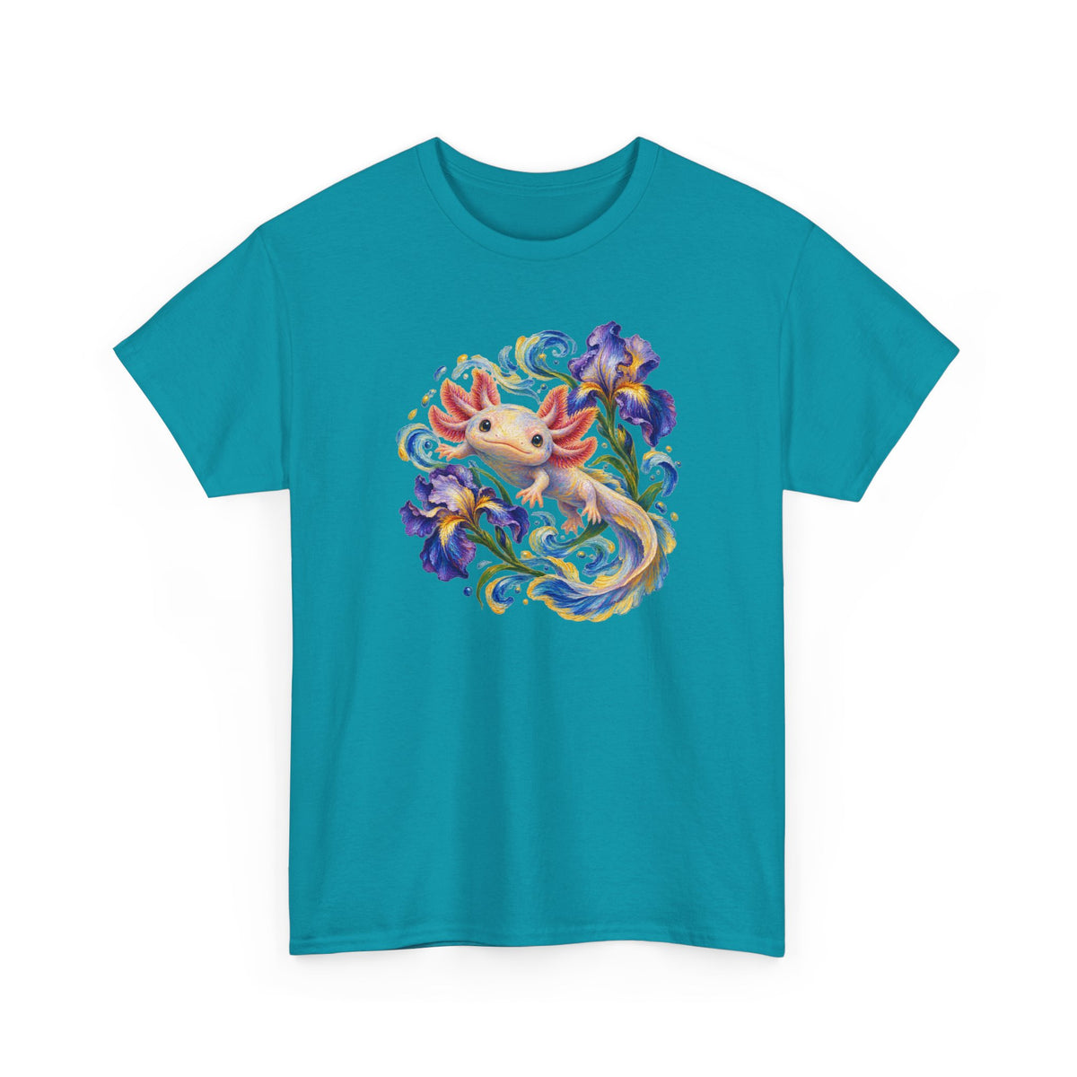 Axolotl Among Swirling Purple Irises T-Shirt