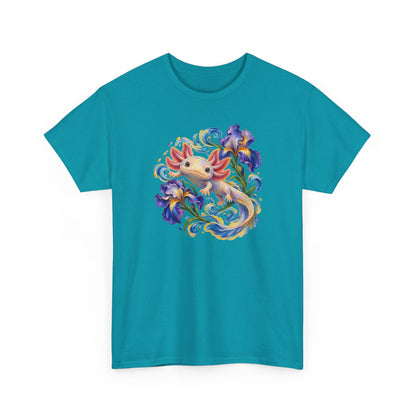 Axolotl Among Swirling Purple Irises T-Shirt